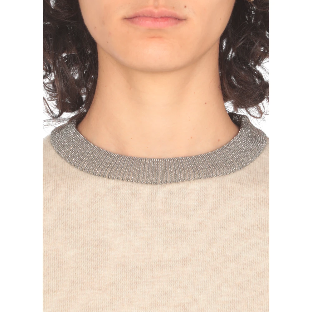 BRUNELLO CUCINELLI Beige Cashmere Diamond Crew Sweater Beige Dames