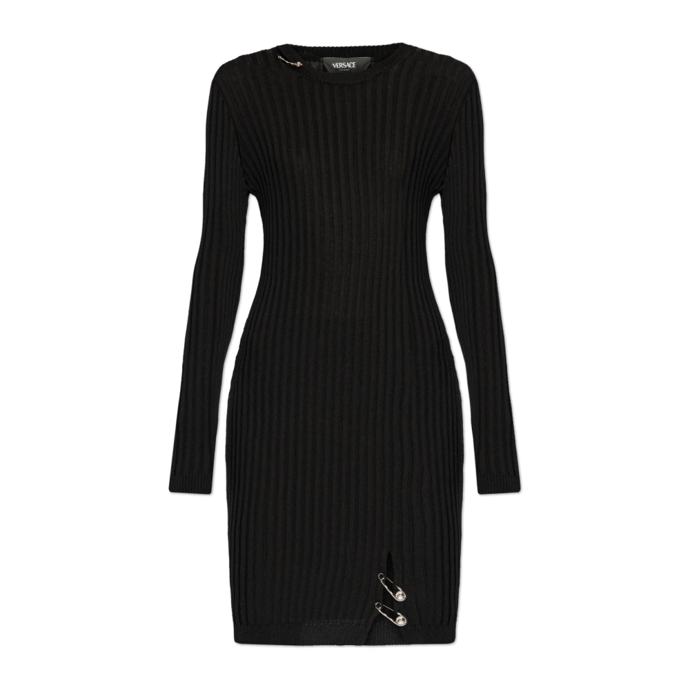 Versace Geribbelde jurk met decoratieve spelden Black Dames