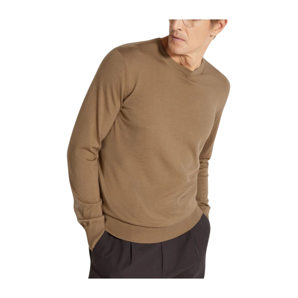 Z Zegna Luxe Cashseta Crew Neck Sweater Brown Heren