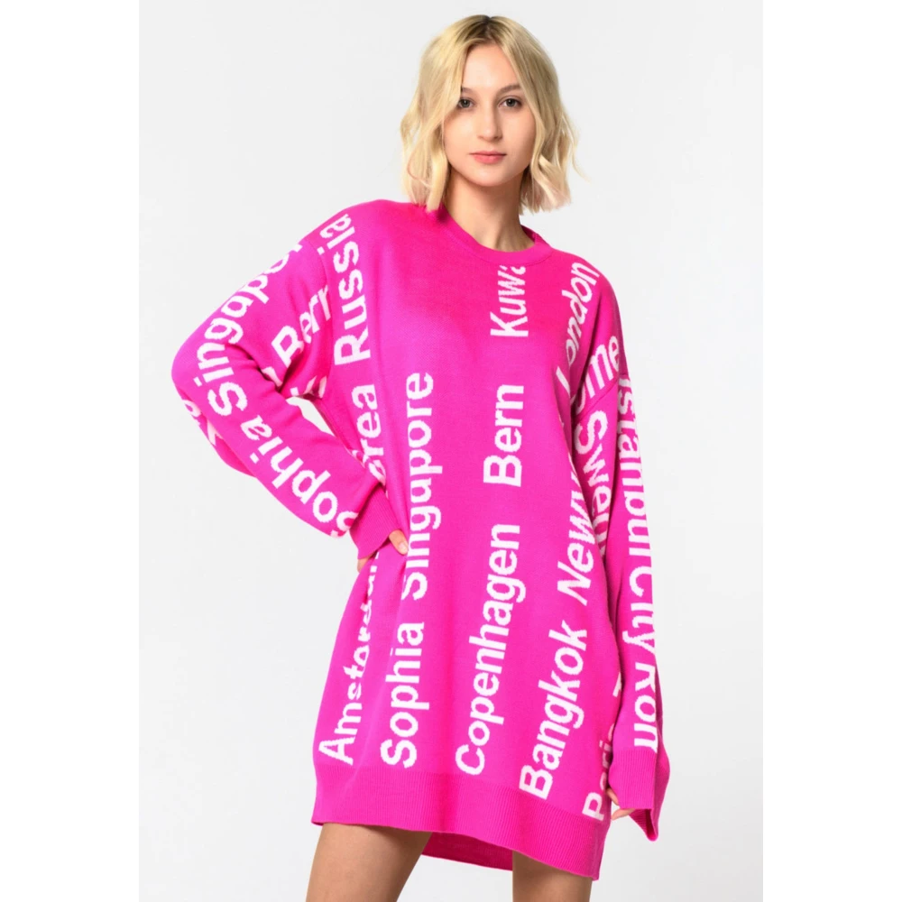 Cesare Gaspari Oversized City Print Gebreide Trui Roze Pink Dames