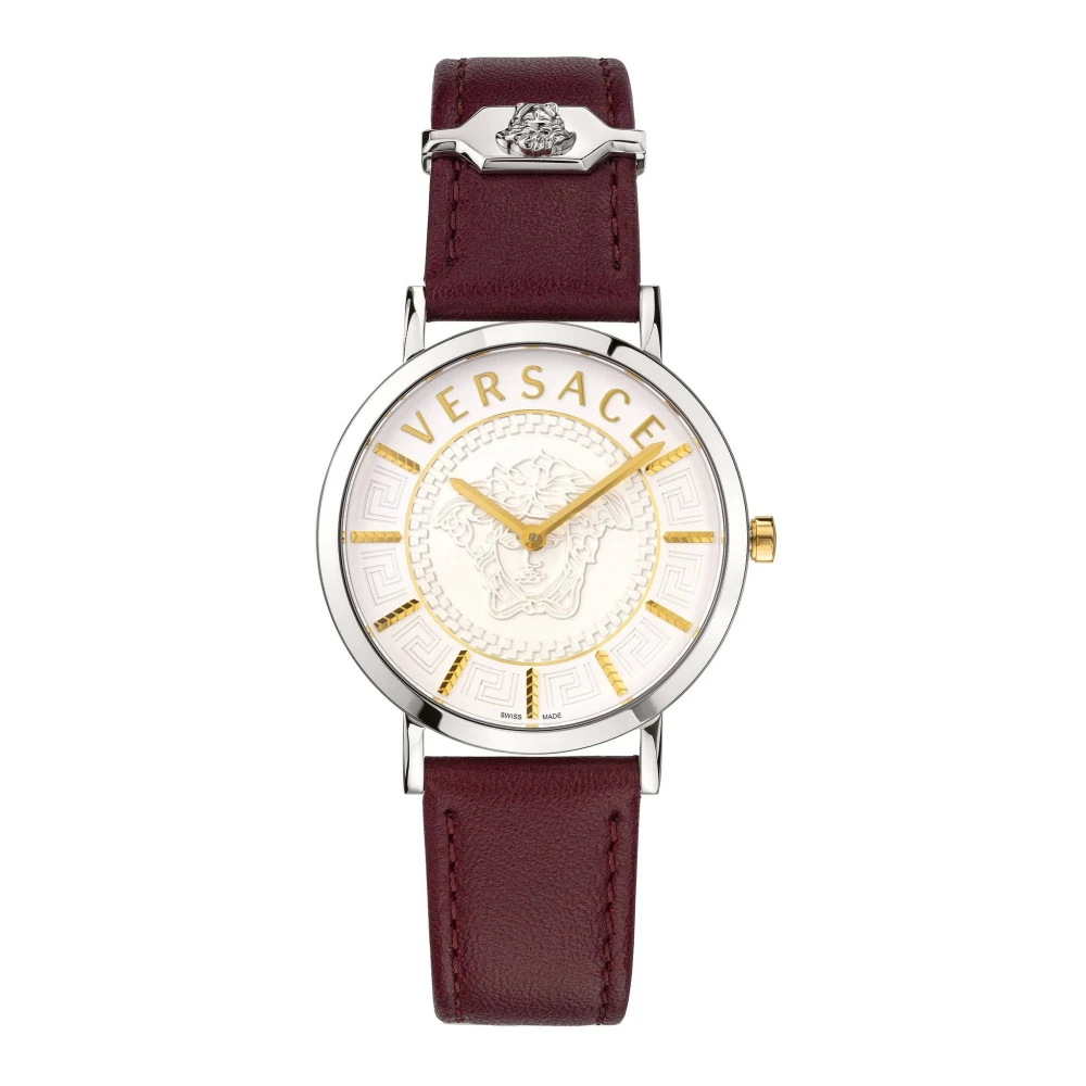 Versace Women's Gray Essential Red/Silver Leather Watch - Watches - One Size - Accessories