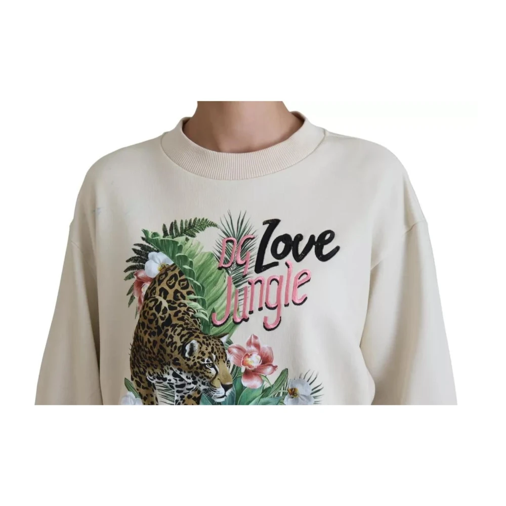 Dolce & Gabbana Jungle Print Beige Katoenen Trui Beige Dames