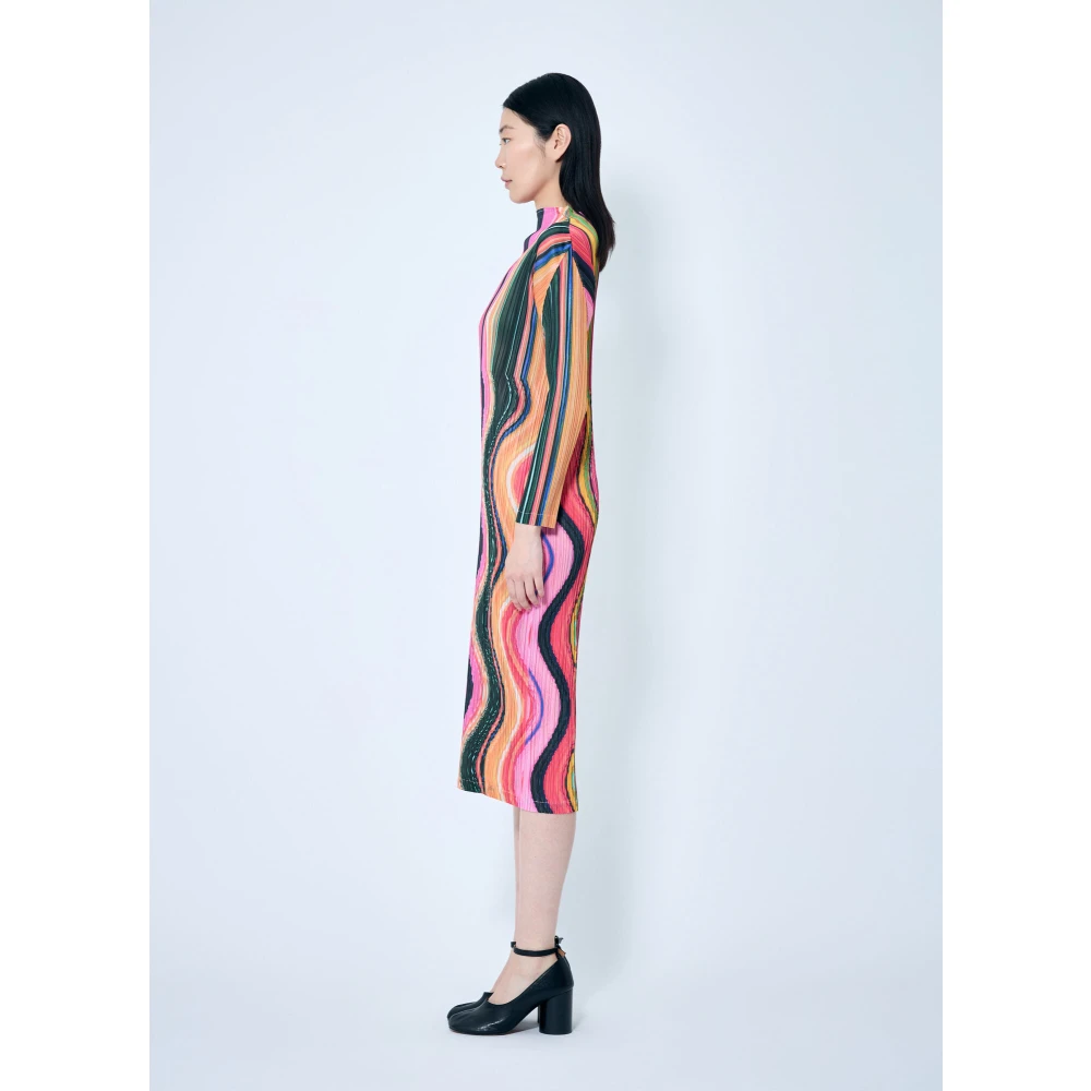 Issey Miyake Grafisch Motief Geplooide Midi Jurk Multicolor Dames