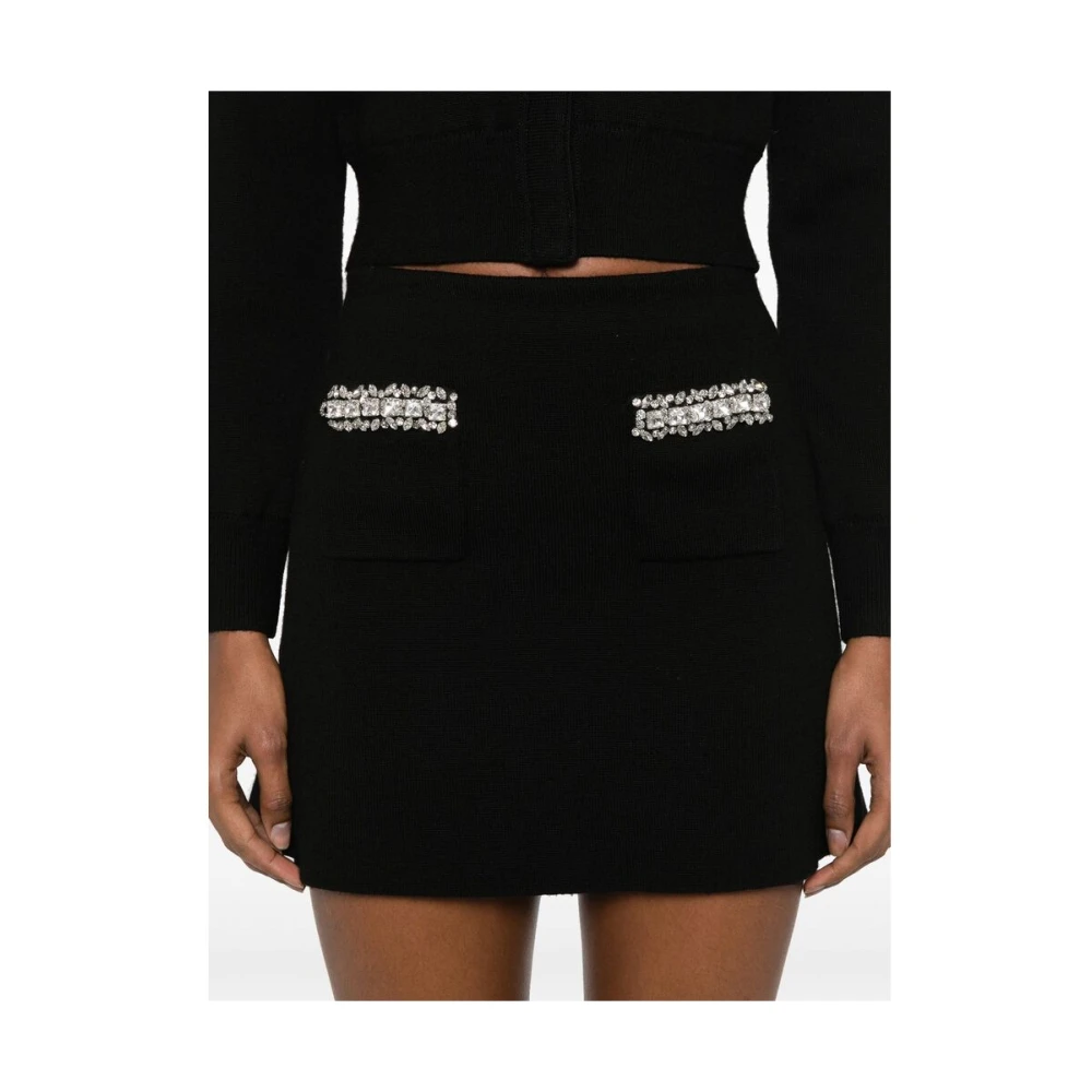 Self Portrait Zwarte rok met elastische tailleband en zakken Black Dames