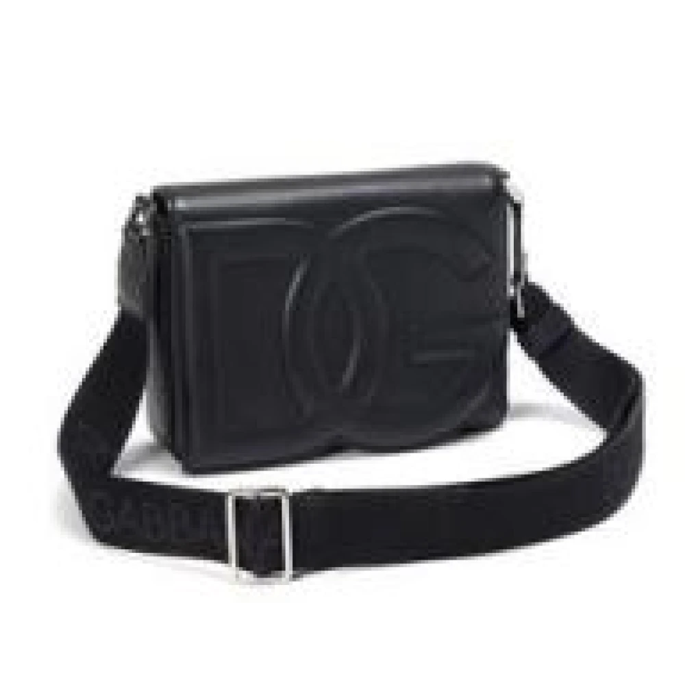 Dolce & Gabbana Zwarte Pebble Textuur Logo Schoudertas Black Heren
