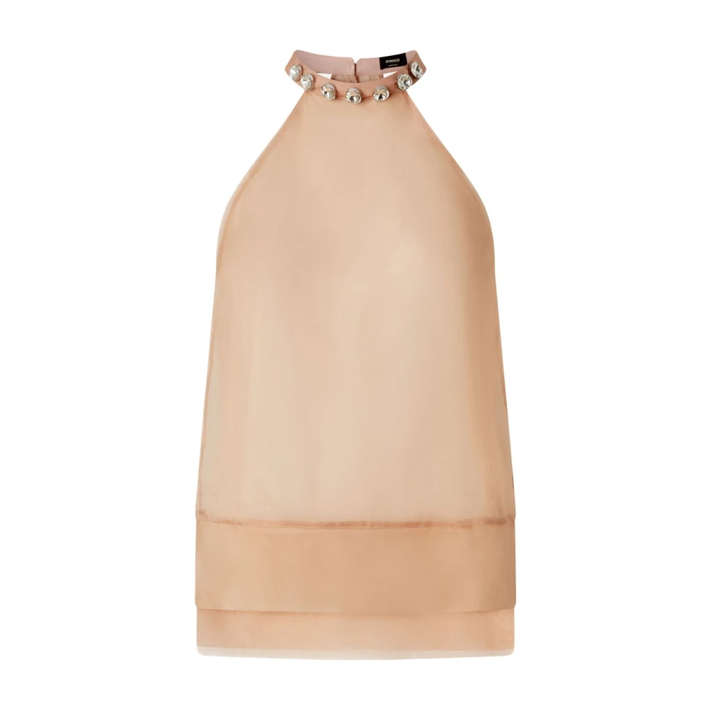 Pinko Zijden Organza Mouwloze Geborduurde Top Roze Pink Dames