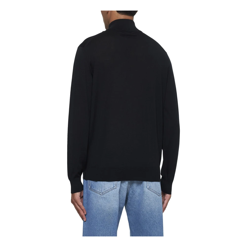 Ermenegildo Zegna Zwarte Wol Zip-Up Mock Sweater Black Heren