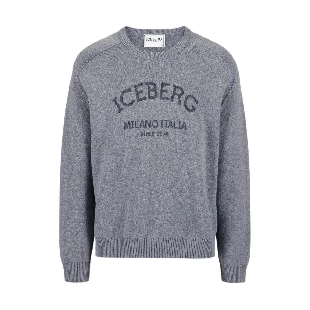 Iceberg Logo Crew-neck Sweater Tailored Fit Gray Heren