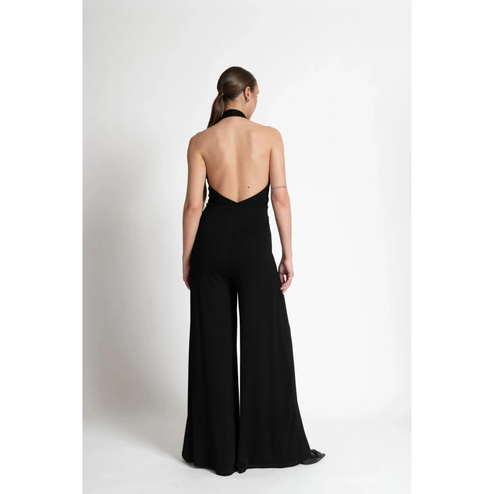 Kaos Lange Jersey Jumpsuit met Plooien Black Dames