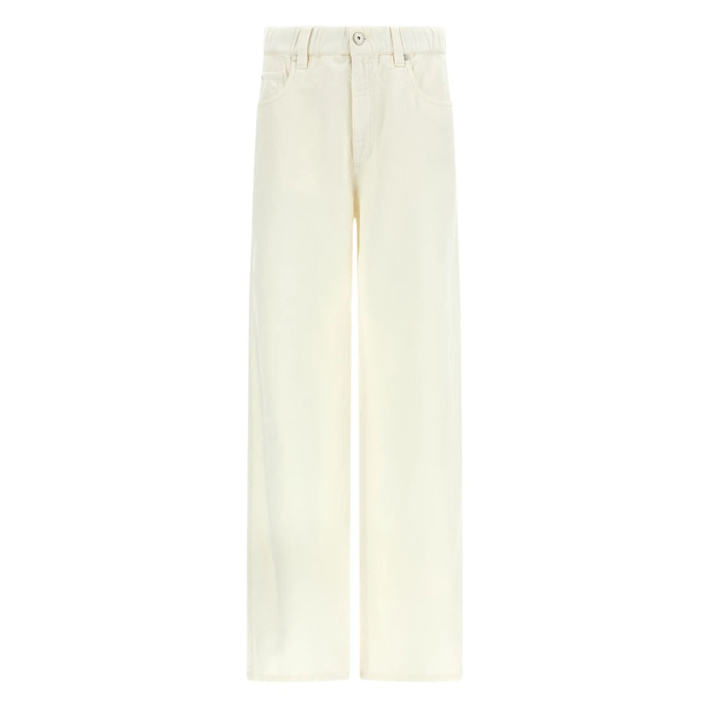 Brunello Cucinelli White Straight Fit Jeans, Female, M, Elastic Waistband Pocket Trousers