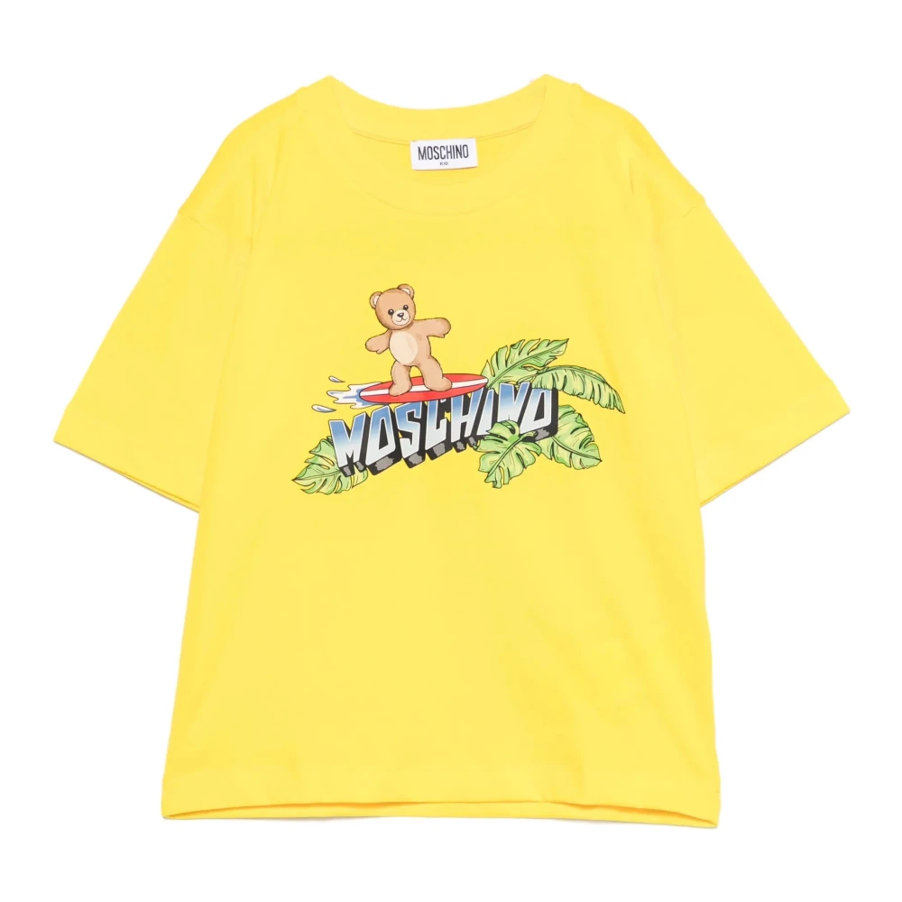 Moschino Boys Yellow Kids Short Sleeve T-Shirts, 4 Y, Logo T-Shirt