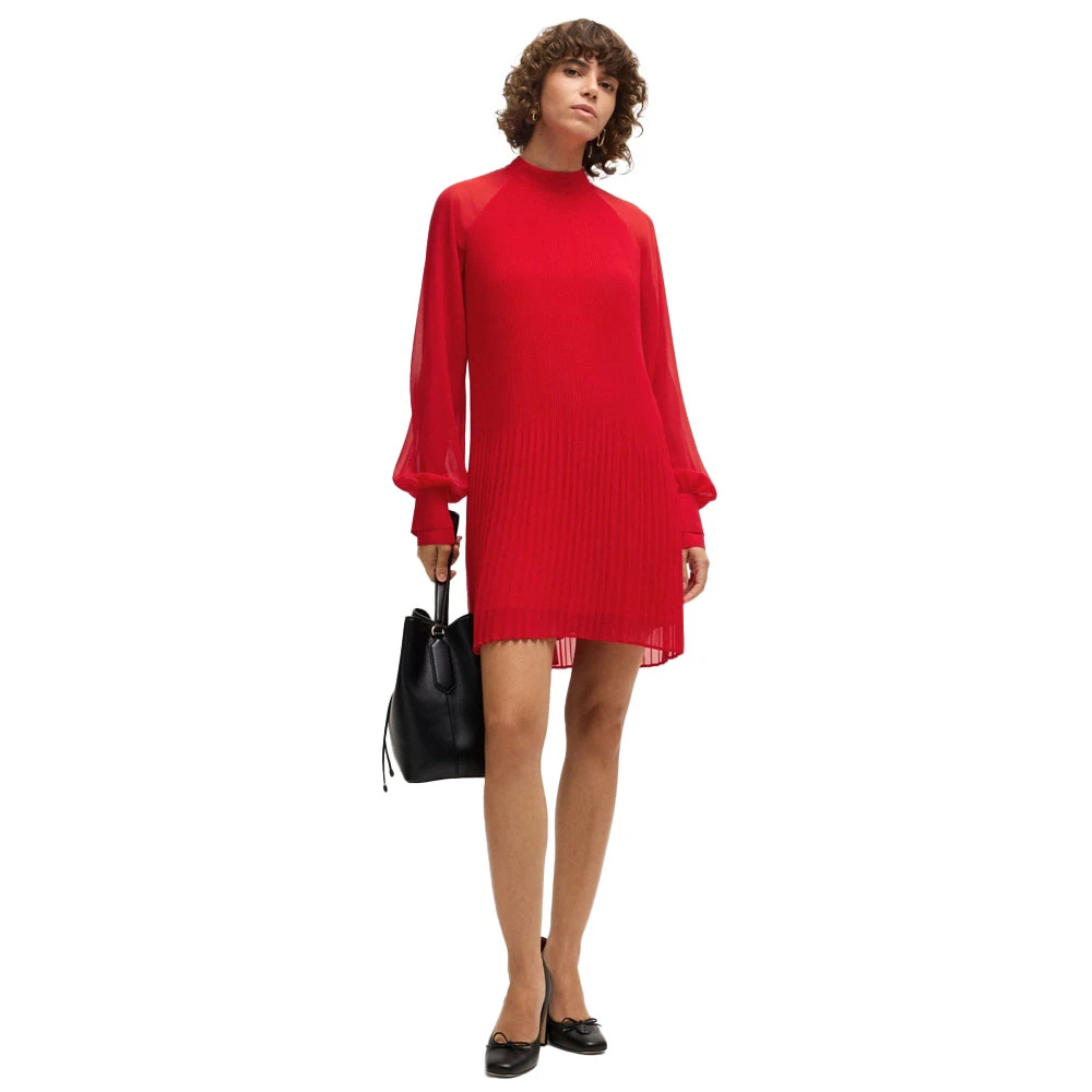 Hugo Boss Geplooide Jurk met Doorschijnende Mouwen Red Dames