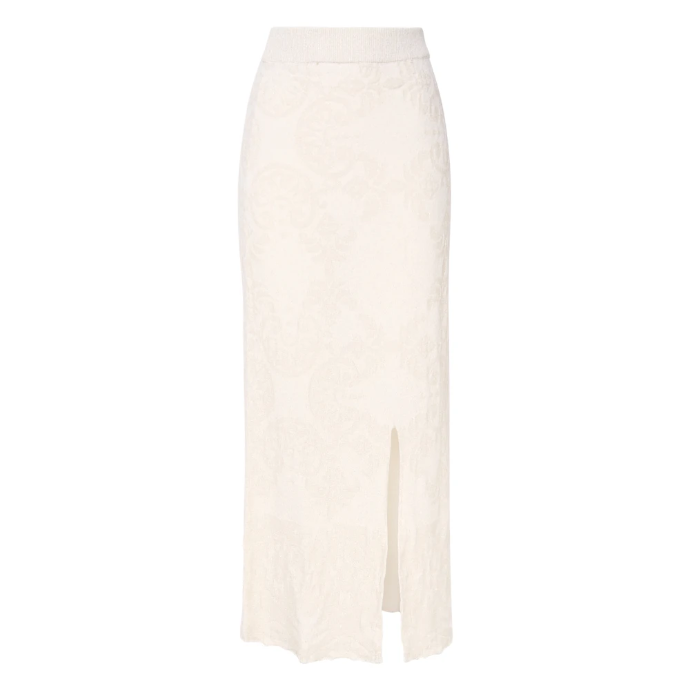 Akep Lange Geruite Rok Elastische Taille Italië Beige Dames