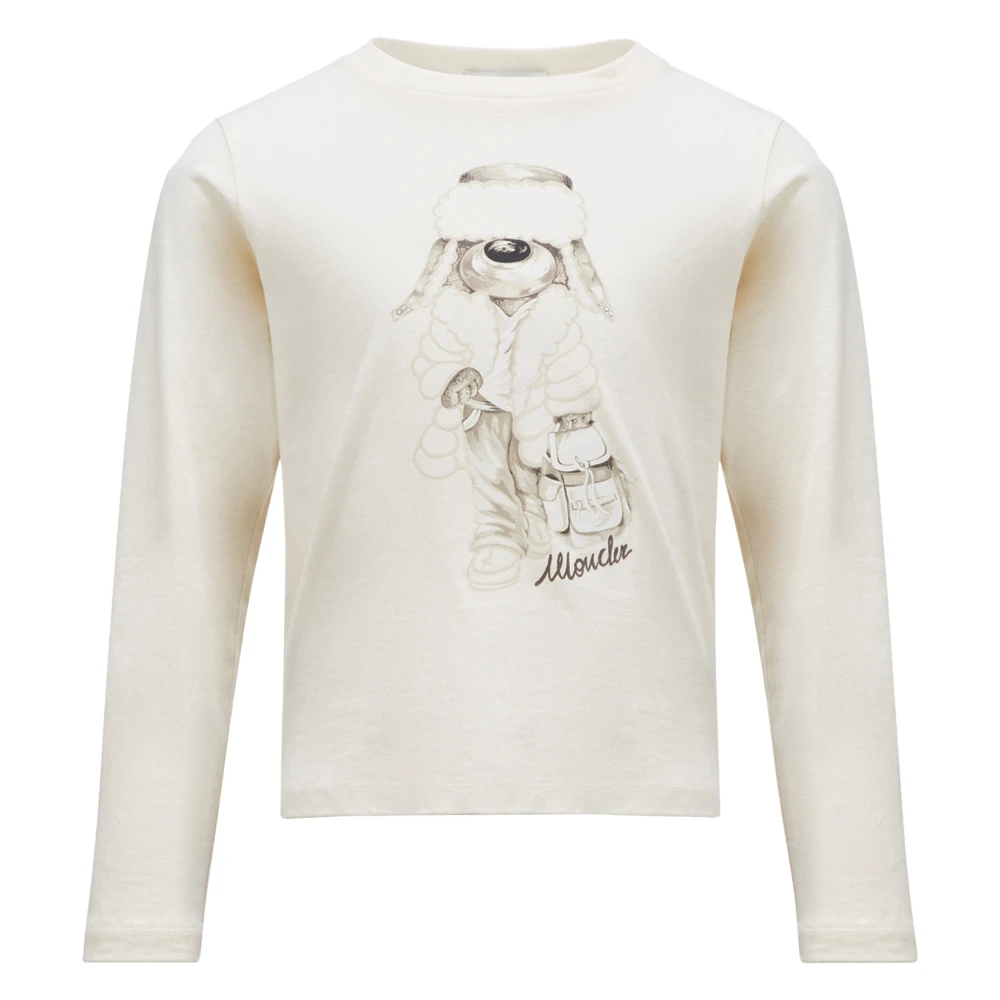 Moncler , Kids Short Sleeve T-Shirts, Female, Beige, 8 Y, Long Sleeve Animal Print T-Shirt
