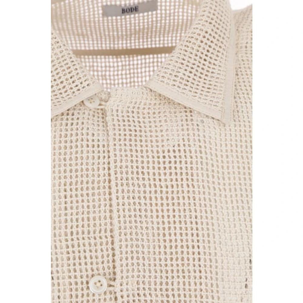 Bode Beige Katoenen Mesh Korte Mouw Shirt Beige Heren