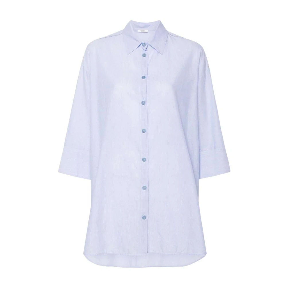 PESERICO Blauw-Wit Gestreept Katoenen Overhemd Blue Dames