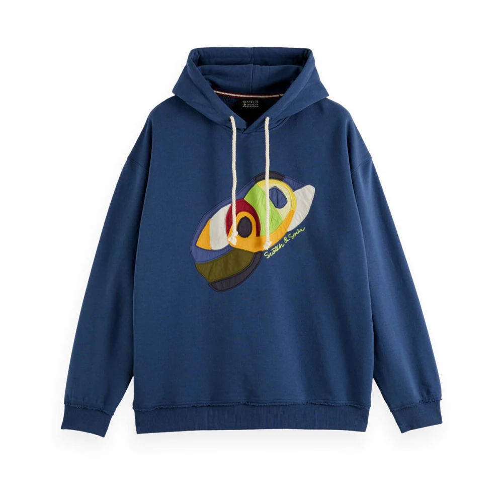 Scotch & Soda Applique Hoodie Sweatshirt Blue Heren
