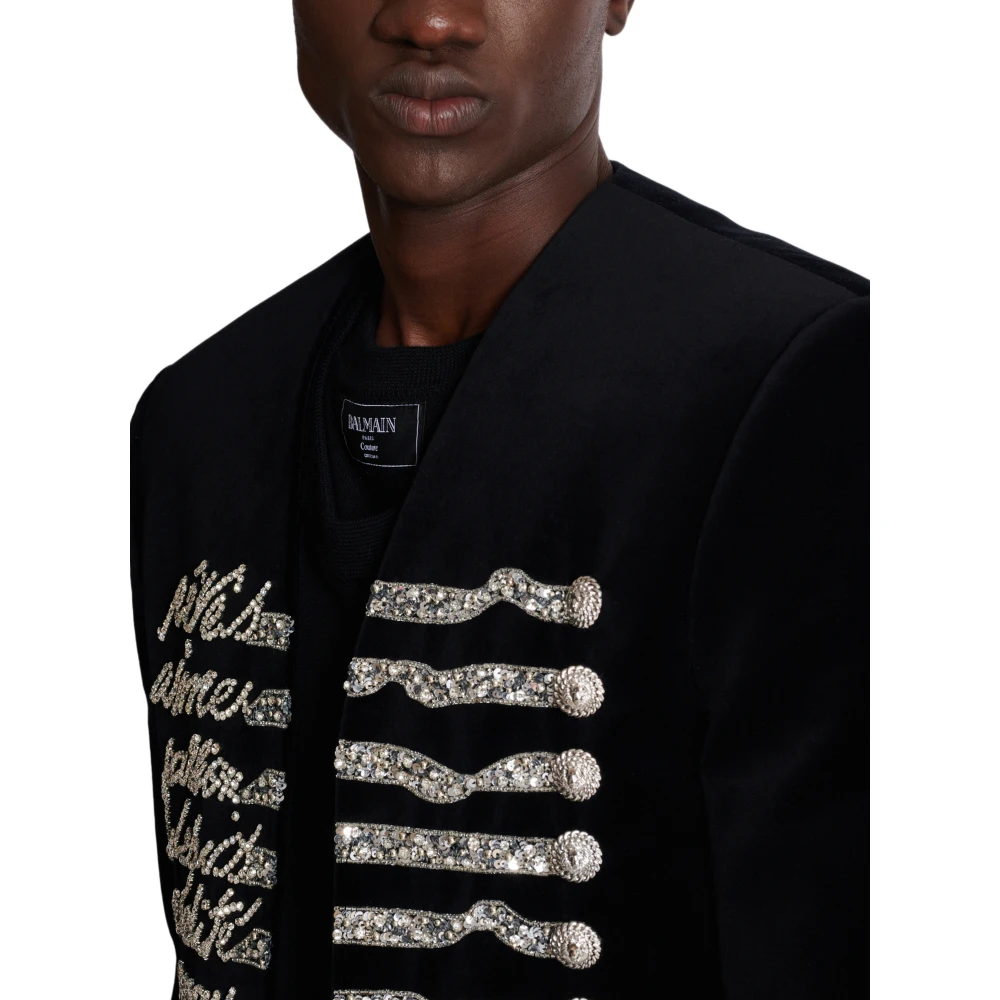Balmain Geknipte fluwelen jas met 'Love Letter' borduurwerk Black Heren