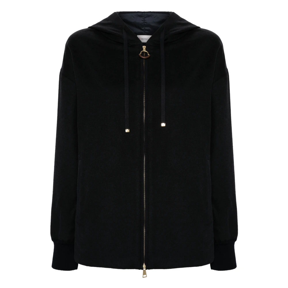 Moncler Capuchon Wool-Blend Rits Sweatshirt Blue Dames
