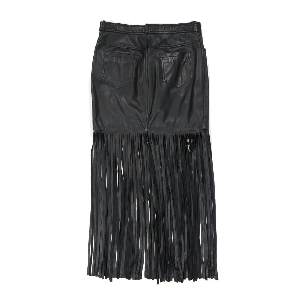 Boutique Moschino Leren rok met franje afwerking Black Dames