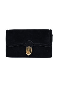 Pre-owned Black Velvet Clutch with Black Leather Interior