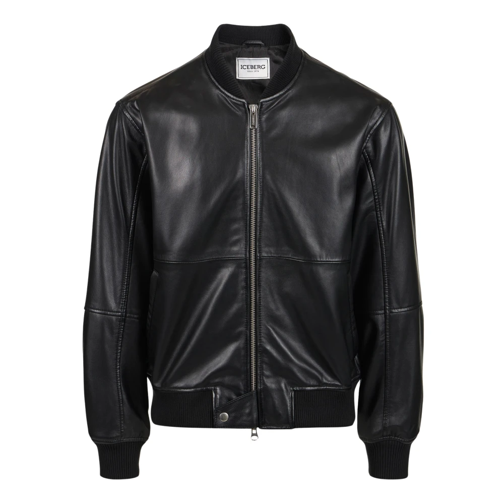 Iceberg Zwarte nappa jas met schaduwbehandeling en logo Black Heren
