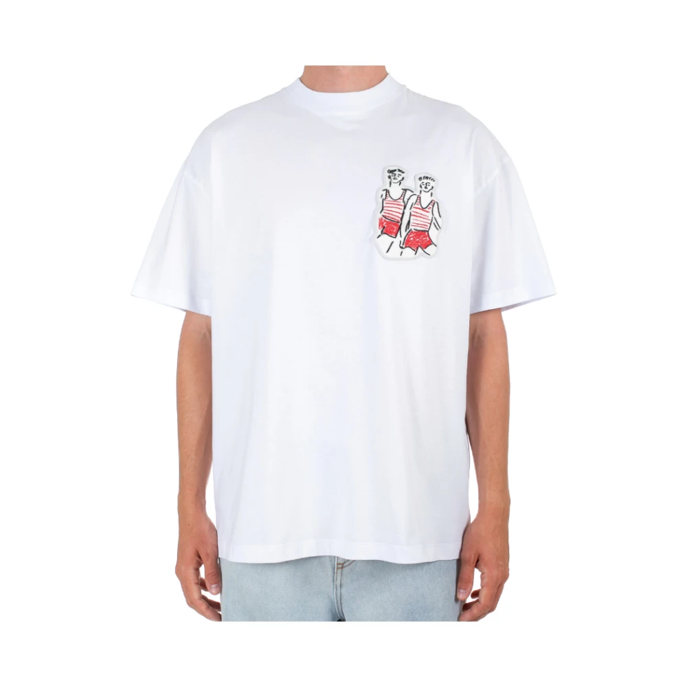 Msgm Korte mouw T-shirt Sailors in Love White Heren
