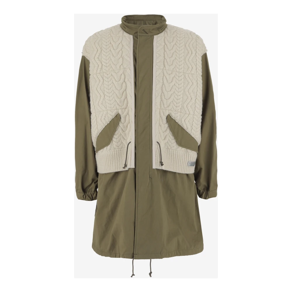 Junya Watanabe Khaki Wollen Blend Parka met Rits Green Heren