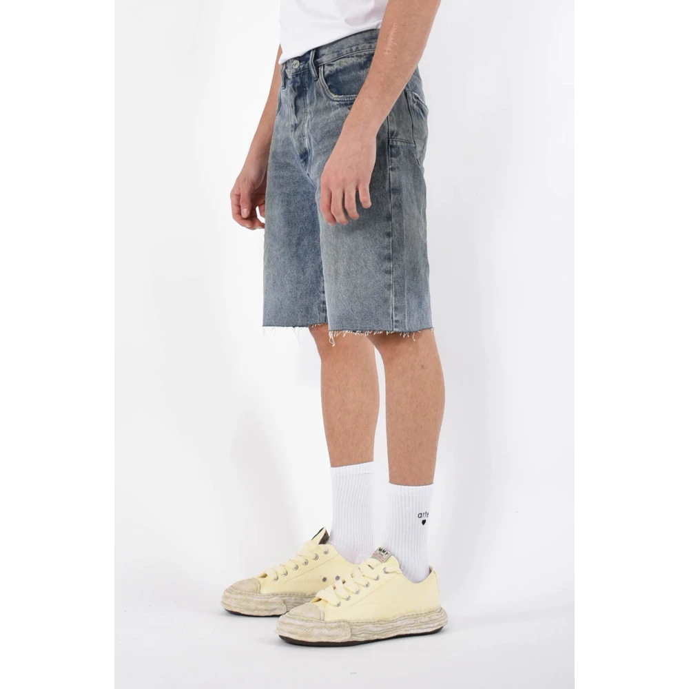 Purple Brand Denim Bermuda Shorts Raffel Effect Blue Heren