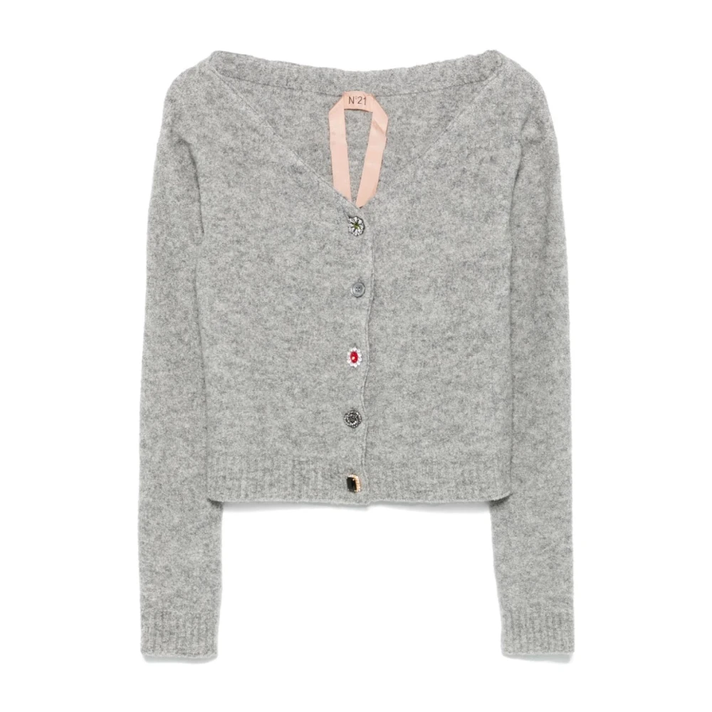 N21 Kristalversierde V-hals Sweater Gray Dames