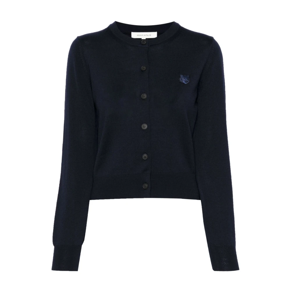 Maison Kitsuné Blauwe Wollen Trui met Logodetails Blue Dames