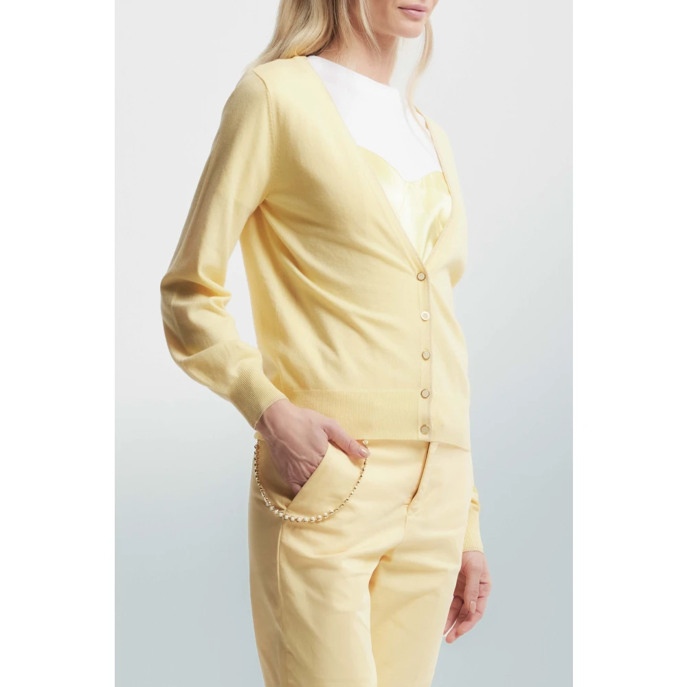 Kocca Verfijnde Gebreide Vest met Contrasterende Rand Yellow Dames