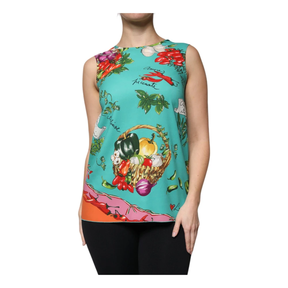 Dolce & Gabbana Women's Multicolor Vegetable Print Silk Tank Top - Sleeveless Tops - Xs - Tops