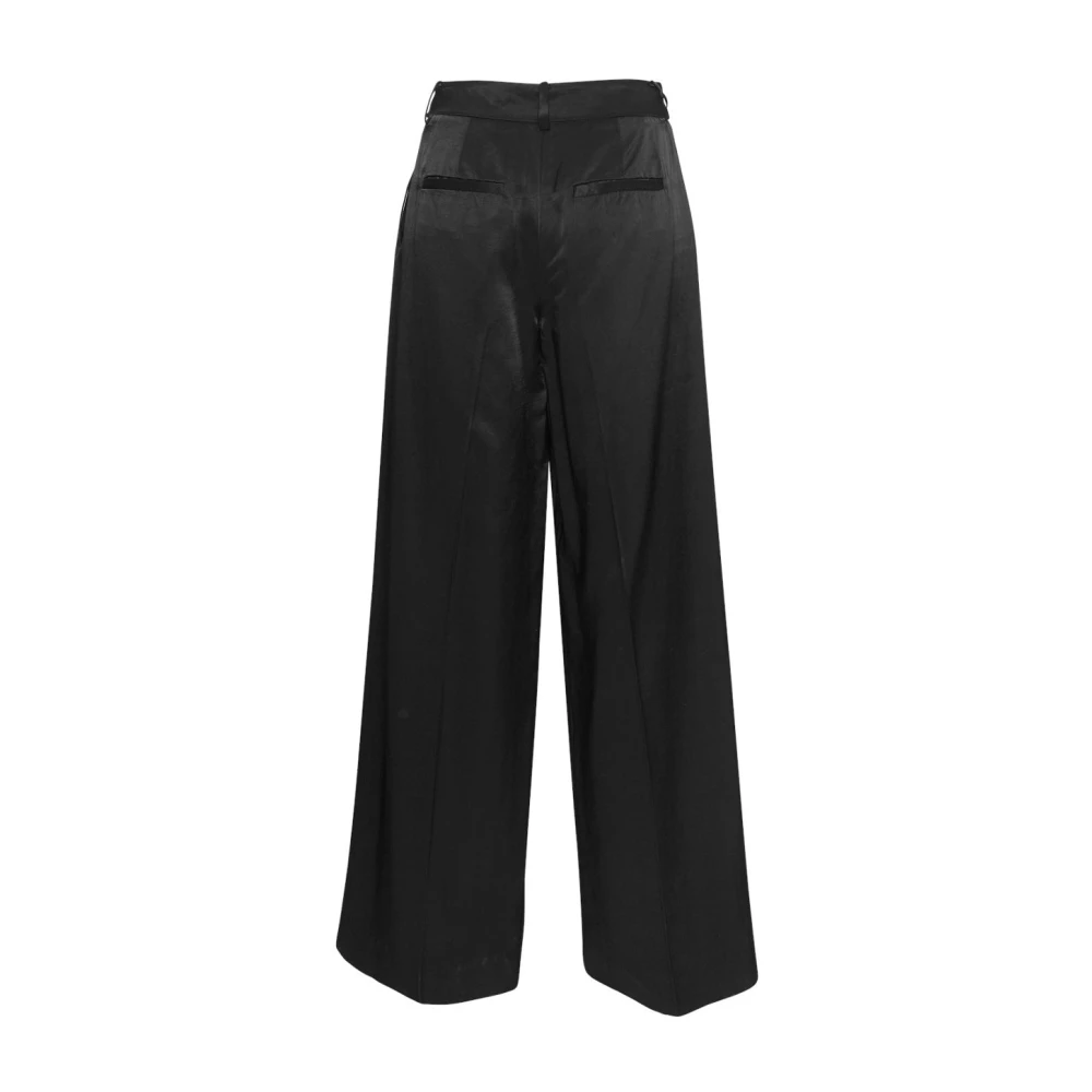 moss copenhagen Zwarte satijnen wijde pijpen broek Ulla Black Dames