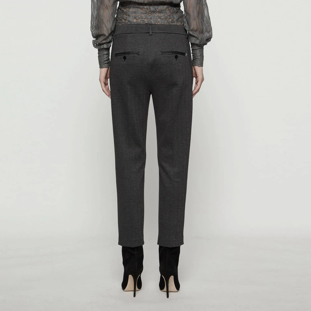Dondup Zip Pants in Herringbone Patroon Black Dames