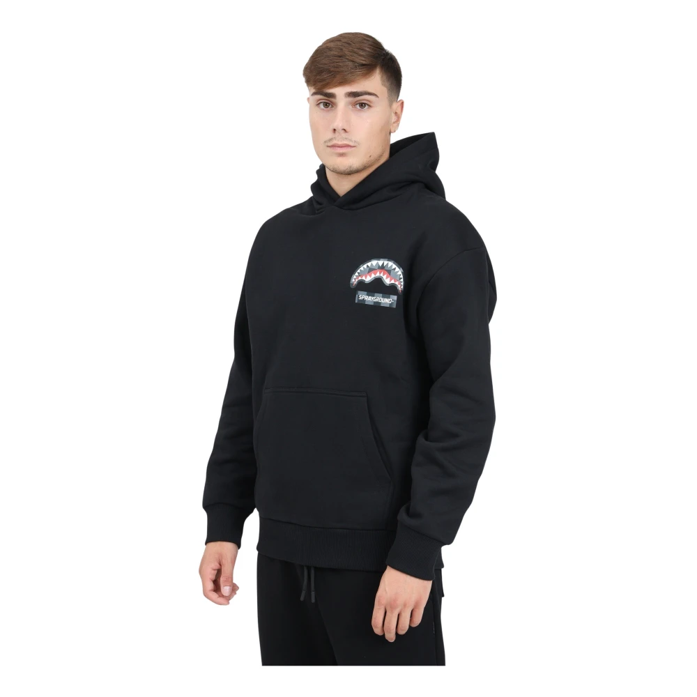 Sprayground Zwarte hoodie met geruit haai-ontwerp Black Heren