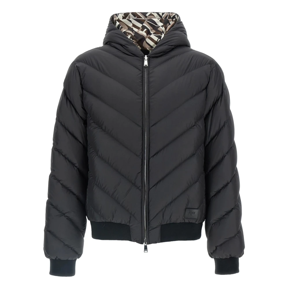 Fendi Herr Svart Jackor M, Läder, Vändbar Dunjacka
