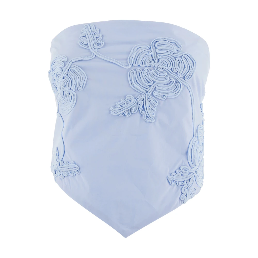 Rotate Birger Christensen Blauwe Off-Shoulder Top met Bloemenborduursel Blue Dames