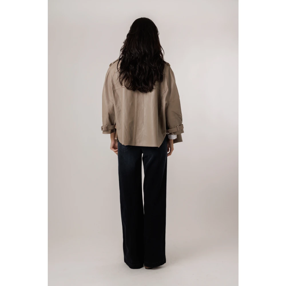 Alter Ego Leren trenchcoat met dubbele rij knopen Brown Dames