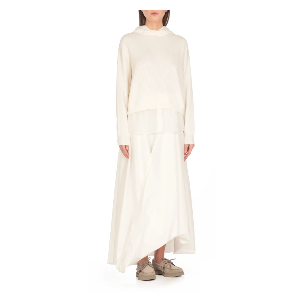 BRUNELLO CUCINELLI Ivoor Katoenen Trui met Geribbeld Patroon Beige Dames