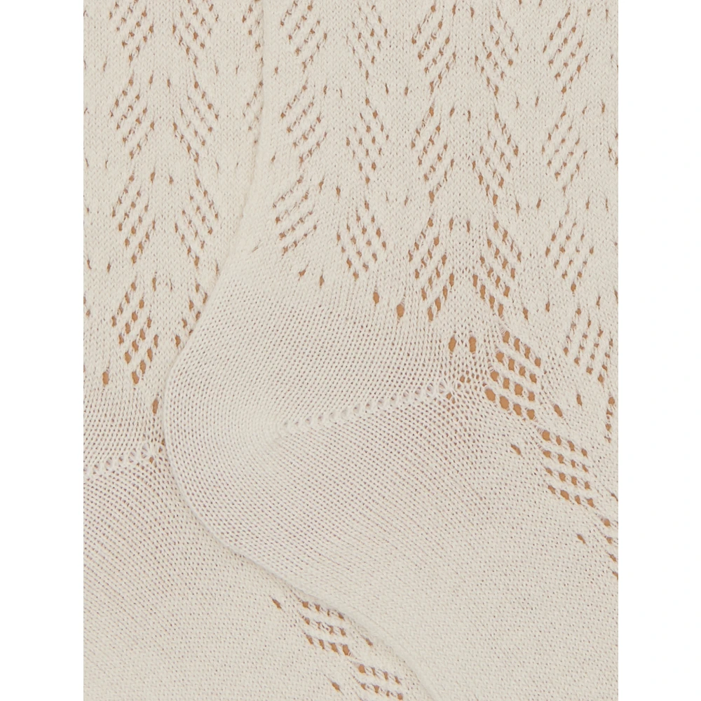 Gallo Lange effen witte katoenen dameskousen met ajour Beige Dames