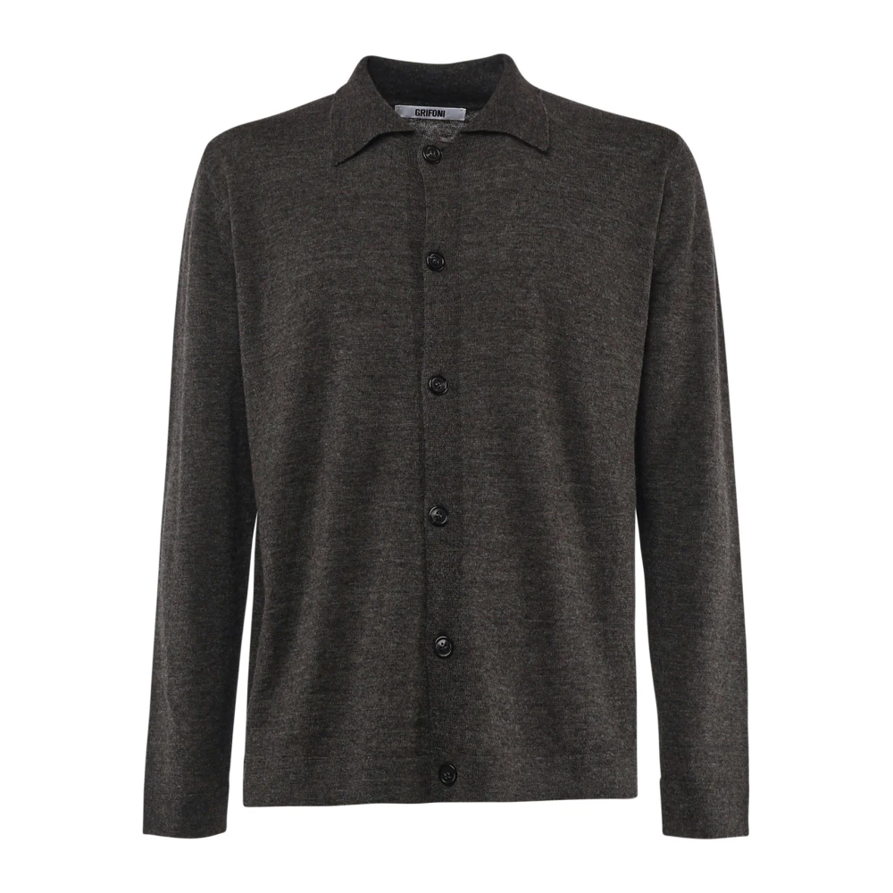 Mauro Grifoni Zwarte Wollen Blend Cardigan Knoop Sweater Gray Heren