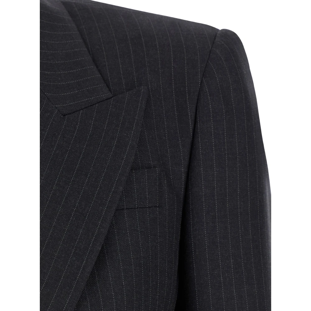 alexander mcqueen Grijze Pinstripe Peak Revers Jas Black Dames