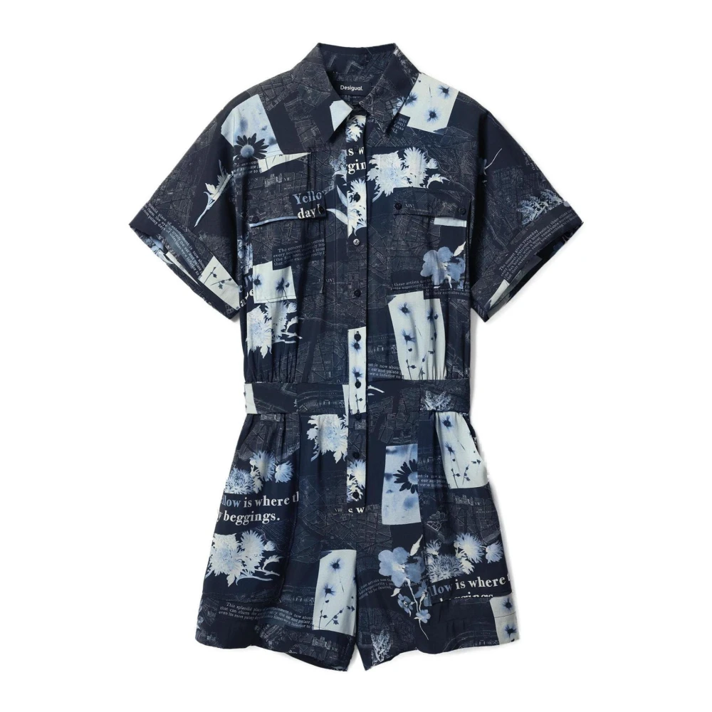 Desigual Kvinders Multicolor Jumpsuits & Playsuits, Dame, Flerfarvet,, Polyester, Blå Printet Jumpsuit Lommer Stor