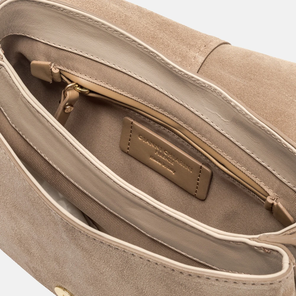 Gianni Chiarini Stijlvolle Duifgrijze Suède Schoudertas Beige Dames