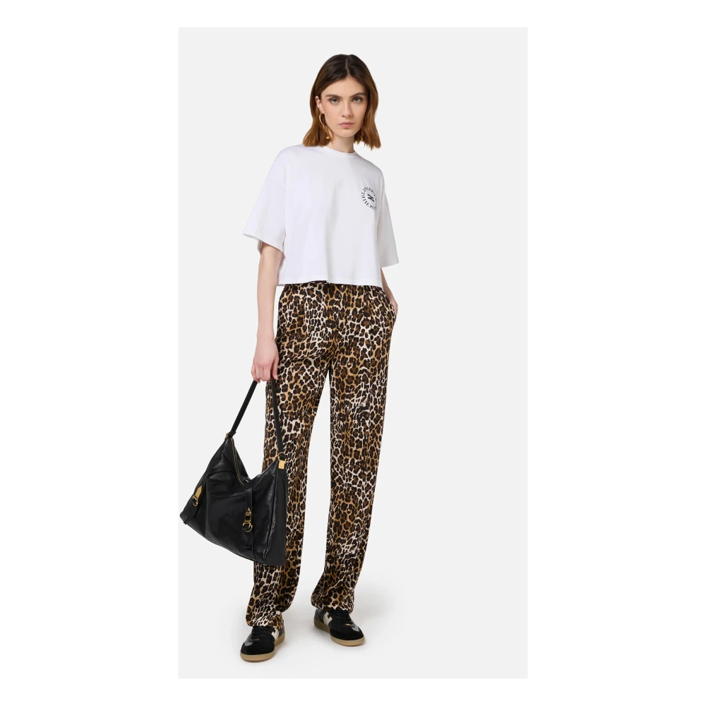 Elisabetta Franchi Geknipte Logo Print Katoenen T-shirt White Dames