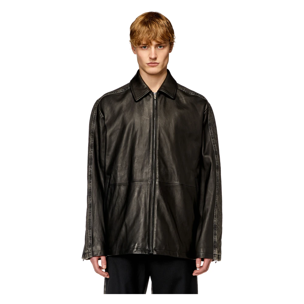 Diesel Hybrid denim and leather jacket Black Heren