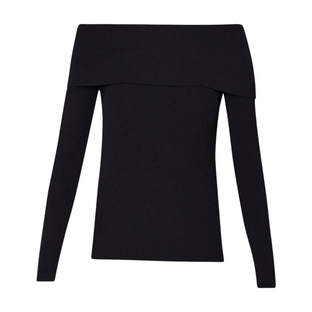 Liu Jo Zwarte Ribgebreide Off-Shoulder Top Black Dames