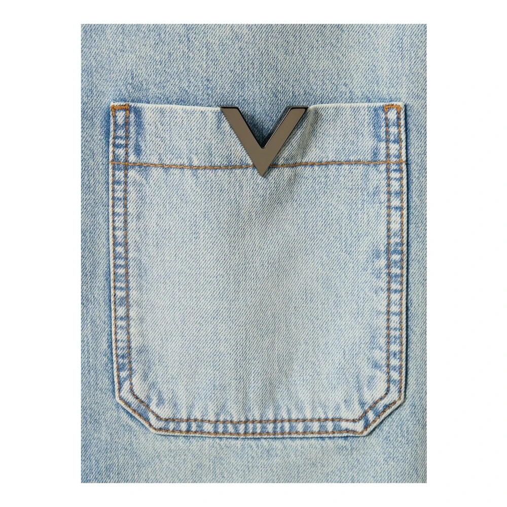 Valentino Denim overhemd met V-detail zak Blue Heren