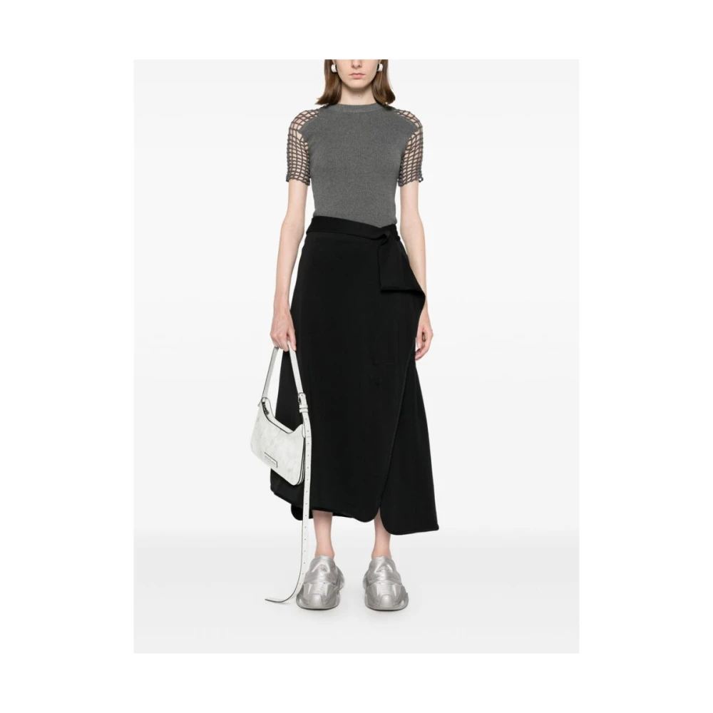 Y-3 Zwarte Katoenen Gedrapeerde Rok Black Dames